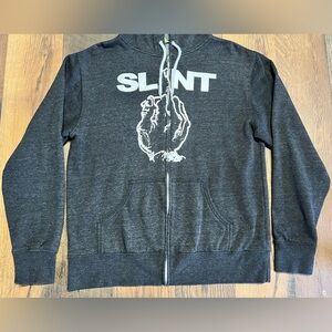 Slint Concert Zip-Up Finger Hoodie with Graphic Print in Gray